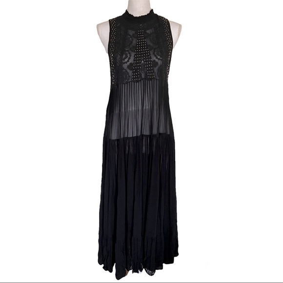 Free People Dresses & Skirts - Nwot Free People maxi dress black beaded embroidery size XS